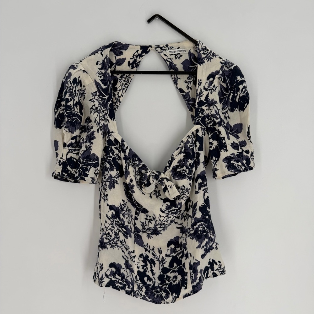 Reformation Crescent Tie Front Sweetheart Neck Open Back Top In Madame Floral
